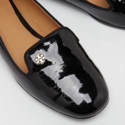 Pre Owned Tory Burch Black Patent Leather Samantha Smoking Slippers Size 37.5