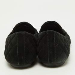 Pre Owned Tory Burch Black Quilted Suede Kaitlin Ballet Flats Size 41.5