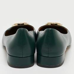 Pre Owned Tory Burch Green Leather Benton Ballet Flats Size 38.5
