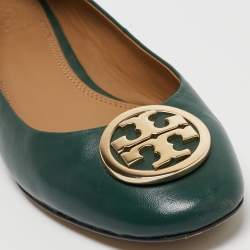 Pre Owned Tory Burch Green Leather Benton Ballet Flats Size 38.5