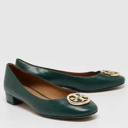 Pre Owned Tory Burch Green Leather Benton Ballet Flats Size 38.5