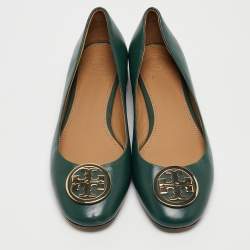 Pre Owned Tory Burch Green Leather Benton Ballet Flats Size 38.5