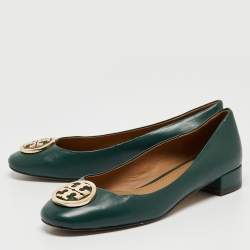 Pre Owned Tory Burch Green Leather Benton Ballet Flats Size 38.5