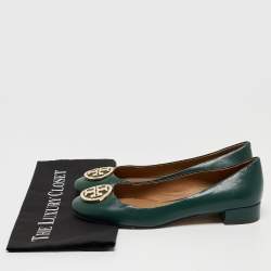 Pre Owned Tory Burch Green Leather Benton Ballet Flats Size 38.5