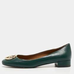 Pre Owned Tory Burch Green Leather Benton Ballet Flats Size 38.5