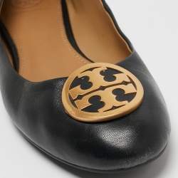 Pre Owned Tory Burch Black Leather Benton Ballet Flats Size 39