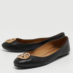 Pre Owned Tory Burch Black Leather Benton Ballet Flats Size 39