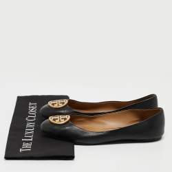Pre Owned Tory Burch Black Leather Benton Ballet Flats Size 39
