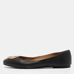 Pre Owned Tory Burch Black Leather Benton Ballet Flats Size 39