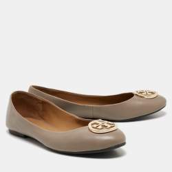 Pre Owned Tory Burch Beige Leather Benton Ballet Flats Size 39