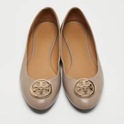 Pre Owned Tory Burch Beige Leather Benton Ballet Flats Size 39