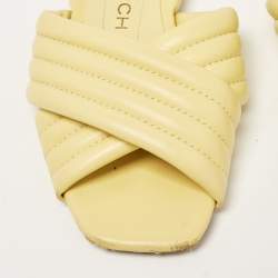 Pre Owned Tory Burch Yellow Quilted Leather Kira Flat Slides Size 38