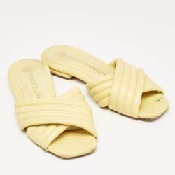 Pre Owned Tory Burch Yellow Quilted Leather Kira Flat Slides Size 38