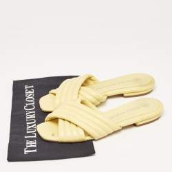 Pre Owned Tory Burch Yellow Quilted Leather Kira Flat Slides Size 38