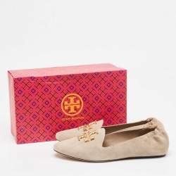 Pre Owned Tory Burch Beige Suede Scrunch Loafers Size 40.5