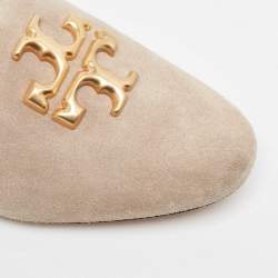 Pre Owned Tory Burch Beige Suede Scrunch Loafers Size 40.5
