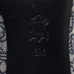 Pre Owned Tory Burch Blue/White Canvas Ballet Flats Size 38.5