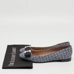 Pre Owned Tory Burch Blue/White Canvas Ballet Flats Size 38.5