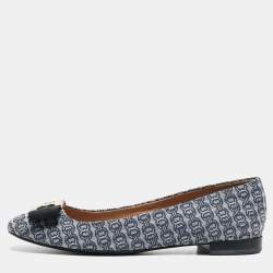 Pre Owned Tory Burch Blue/White Canvas Ballet Flats Size 38.5