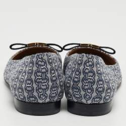 Pre Owned Tory Burch Blue/White Canvas Ballet Flats Size 38.5