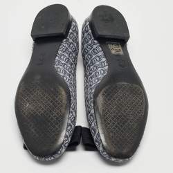 Pre Owned Tory Burch Blue/White Canvas Ballet Flats Size 38.5