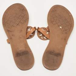 Pre Owned Tory Burch Brown Leather Miller Thong Flats Size 36.5