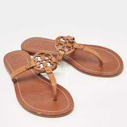 Pre Owned Tory Burch Brown Leather Miller Thong Flats Size 36.5