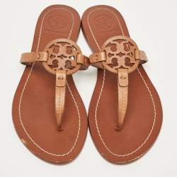 Pre Owned Tory Burch Brown Leather Miller Thong Flats Size 36.5