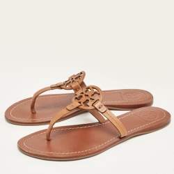 Pre Owned Tory Burch Brown Leather Miller Thong Flats Size 36.5