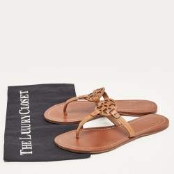 Pre Owned Tory Burch Brown Leather Miller Thong Flats Size 36.5