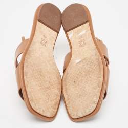 Tory Burch Brown Leather Gemini Link Flat Sandals Size 37.5