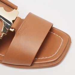 Tory Burch Brown Leather Gemini Link Flat Sandals Size 37.5