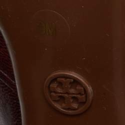 Tory Burch Burgundy Leather Chain Detail Block Heel Pumps Size 39.5