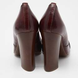 Tory Burch Burgundy Leather Chain Detail Block Heel Pumps Size 39.5