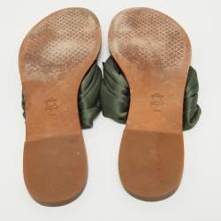Pre Owned Tory Burch Dark Green Satin Carson Thong Flats Size 40.5