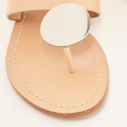 Pre Owned Tory Burch Peach Pink Leather Patos Disk Thong Flats Size 40