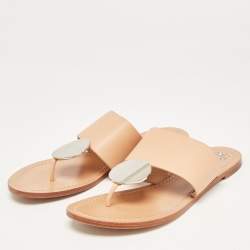 Pre Owned Tory Burch Peach Pink Leather Patos Disk Thong Flats Size 40