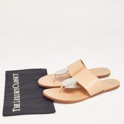 Pre Owned Tory Burch Peach Pink Leather Patos Disk Thong Flats Size 40