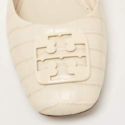 Pre Owned Tory Burch Cream Croc Embossed Leather Georgia Ballet Flats Size 38.5