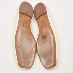 Pre Owned Tory Burch Cream Croc Embossed Leather Georgia Ballet Flats Size 38.5