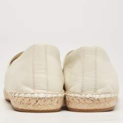 Pre Owned Tory Burch Off White/Black Leather Logo Cap Toe Espadrille Flats Size 41