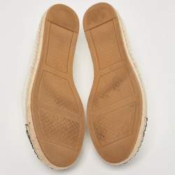 Pre Owned Tory Burch Off White/Black Leather Logo Cap Toe Espadrille Flats Size 41
