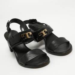 Pre Owned Tory Burch Black Leather Gigi Slingback Sandals Size 36.5