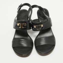 Pre Owned Tory Burch Black Leather Gigi Slingback Sandals Size 36.5