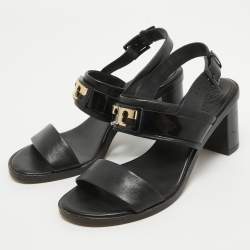 Pre Owned Tory Burch Black Leather Gigi Slingback Sandals Size 36.5