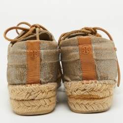 Pre Owned Tory Burch Two Tone Jute Blanton Espadrilles Size 41.5
