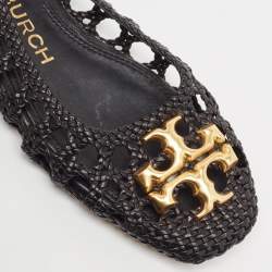 Pre Owned Tory Burch Black Woven Leather Eleanor Ballet Flats Size 36.5