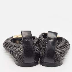 Pre Owned Tory Burch Black Woven Leather Eleanor Ballet Flats Size 36.5