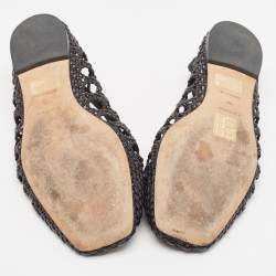 Pre Owned Tory Burch Black Woven Leather Eleanor Ballet Flats Size 36.5