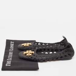 Pre Owned Tory Burch Black Woven Leather Eleanor Ballet Flats Size 36.5